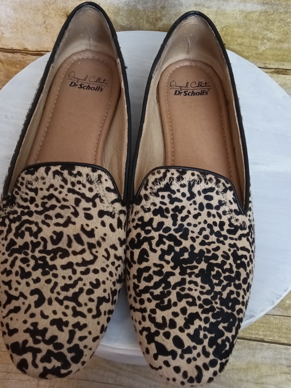 Dr. Scholl's Women's Leopard Print Slip-On Flats in Beige and Black